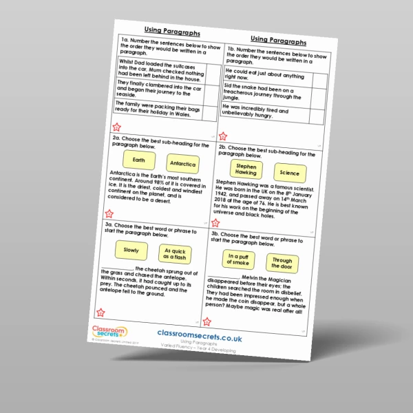 An image of the Using Paragraphs Varied Fluency Resource