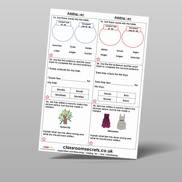 An image of the Adding ‘-es’ Application and Reasoning Resource