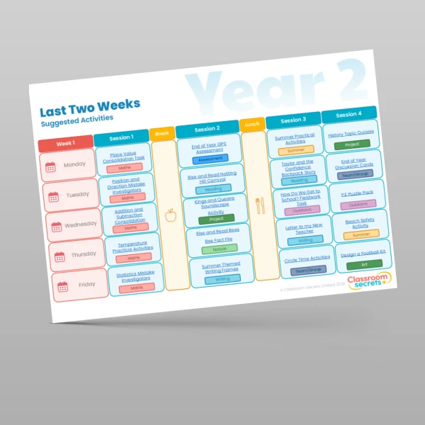 An image of the Last Two Weeks of Summer Timetable Resource