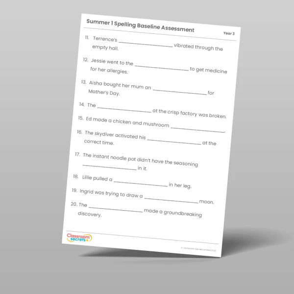 An image of the Summer 1 Baseline Assessment Resource