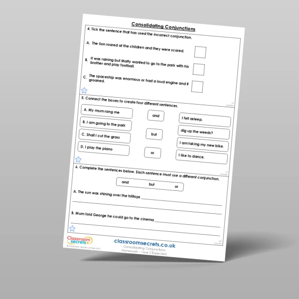 An image of the Consolidating Conjunctions Homework Resource