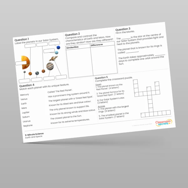 An image of the Earth and Space 5-Minute Science Resource