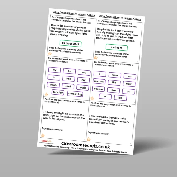 An image of the Using Prepositions to Express Cause Application and Reasoning Resource