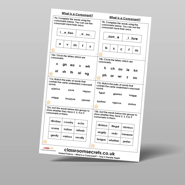 An image of the What is a Consonant? Varied Fluency Resource