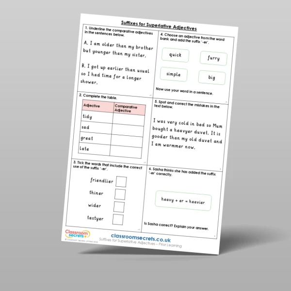 An image of the Suffixes for Superlative Adjectives Prior Learning Resource