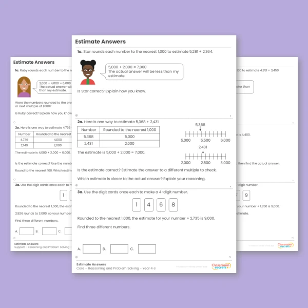 Year 4 Estimate Answers Addition and Subtraction Reasoning and Problem Solving