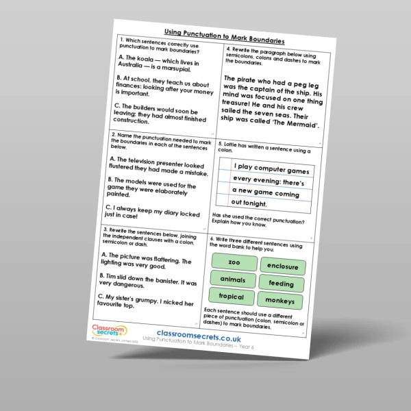 An image of the Using Punctuation to Mark Boundaries Mixed Activity Resource