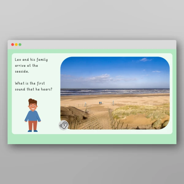 An image of the Phase 1 Phonics Environmental Sounds Sound Story Seaside PPT Resource