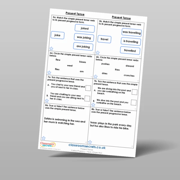An image of the Present Tense Varied Fluency Resource