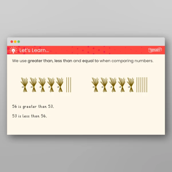 An image of the Compare Numbers with the Same Number of Tens Teaching PPT Resource