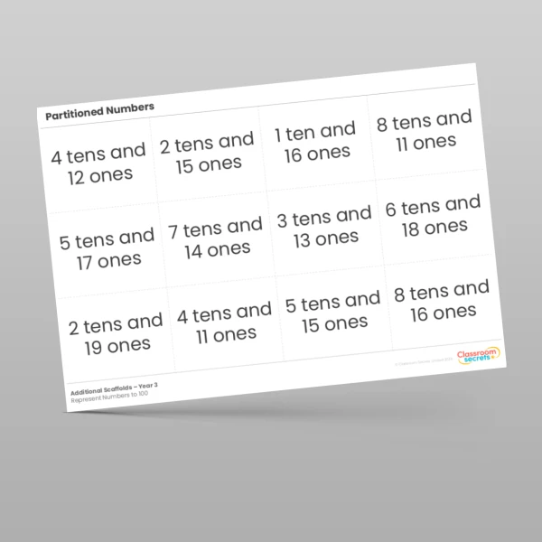 An image of the Represent Numbers to 100 Additional Scaffolds Resource