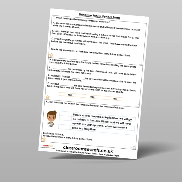 An image of the Using the Future Perfect Form Homework Resource