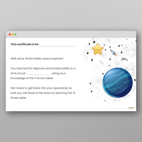 An image of the Challenge 10 Neptune 11 Times Table Resource