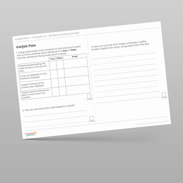 An image of the Reading Skills - Varjak Paw - Chapter 14 Resource