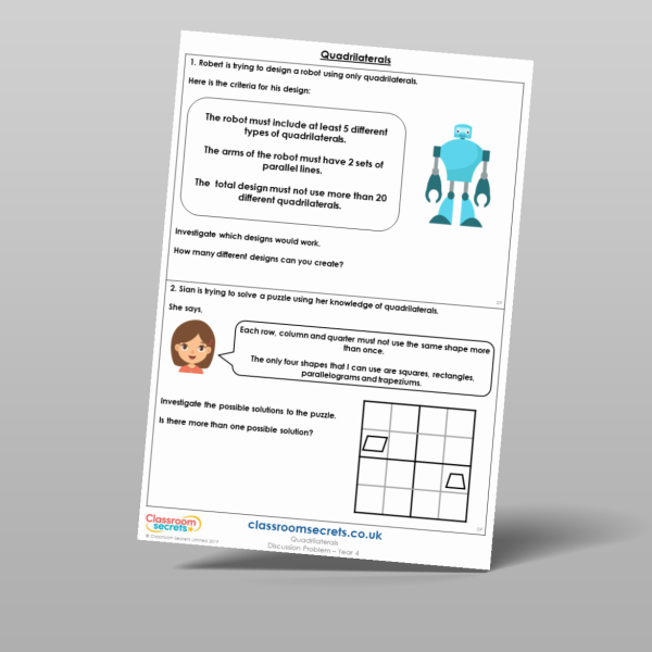 Year 4 Quadrilaterals Discussion Problem Resource | Classroom Secrets