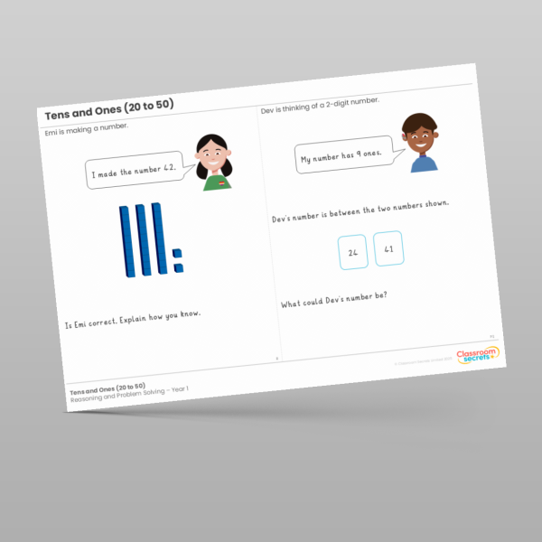Year 1 Tens And Ones 20 To 50 Reasoning And Problem Solving Resource ...