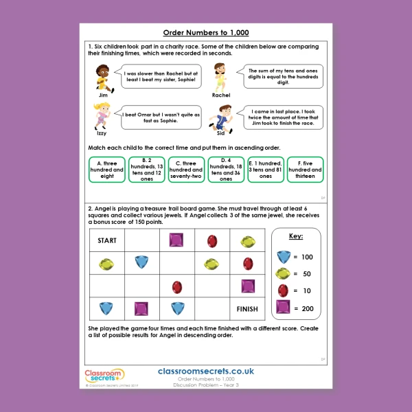 Year 3 Order Numbers to 1,000 Place Value Deeper Reasoning Discussion Problem