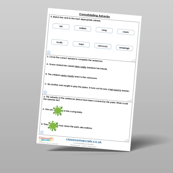 An image of the Consolidating Adverbs Homework Resource