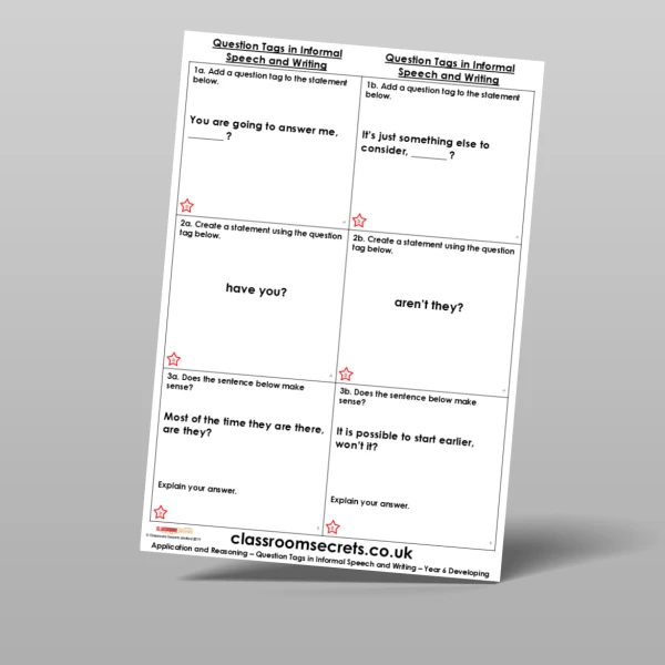 An image of the Question Tags in Informal Speech and Writing Application and Reasoning Resource