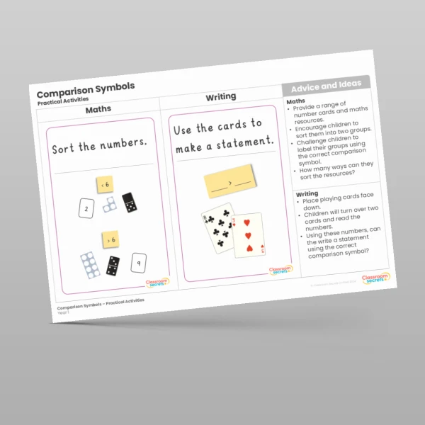 An image of the Comparison Symbols Practical Activities Resource