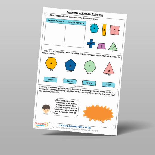 Year 4 Perimeter Of Regular Polygons Homework Resource | Classroom Secrets