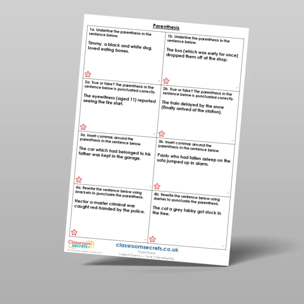 An image of the Parenthesis Varied Fluency Resource