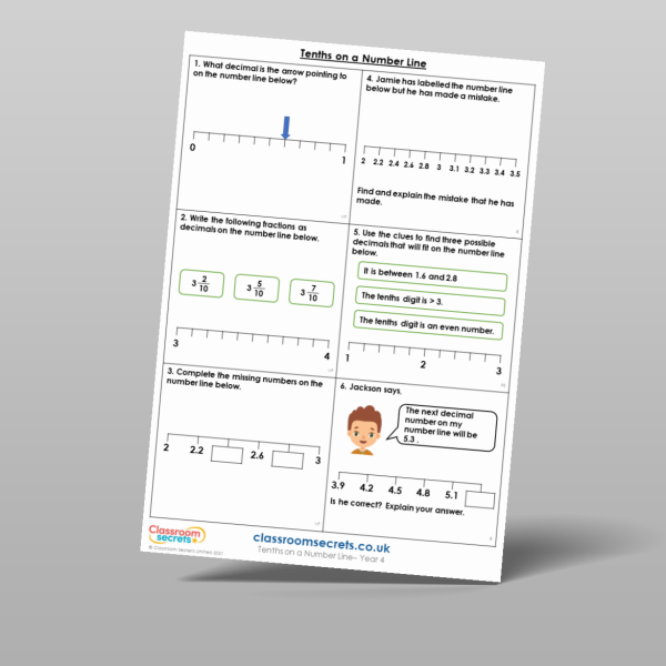 Year 4 Tenths On A Number Line Mixed Activity Resource | Classroom Secrets