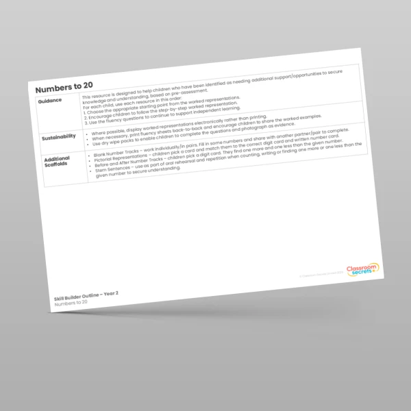An image of the Numbers to 20 Skill Builder Outline Resource