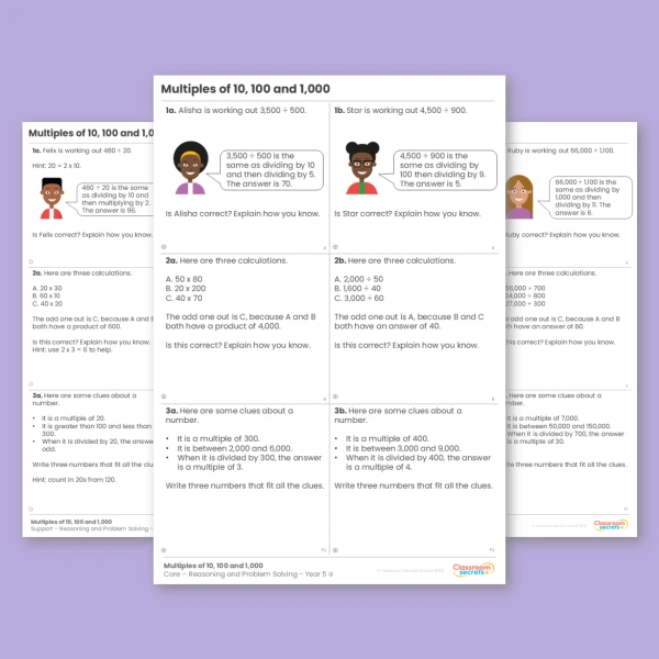 An image of the Multiples of 10, 100 and 1,000 Reasoning and Problem Solving Resource