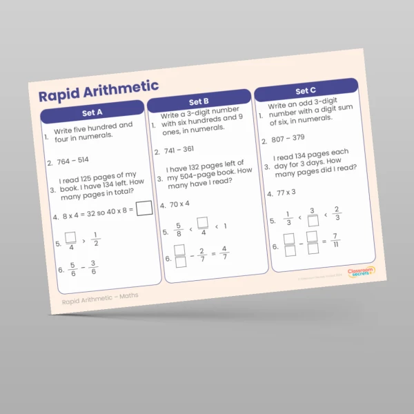 An image of the Autumn 2 Week 6 Rapid Arithmetic Resource