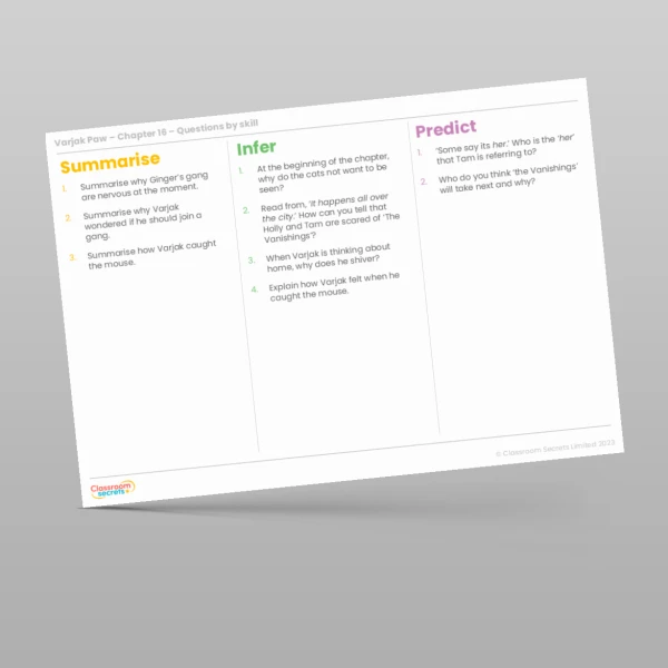 An image of the Reading Skills - Varjak Paw - Chapter 16 Resource