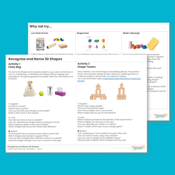 Year 1 Recognise and Name 3D Shapes Shape Adult Led Practical Activities