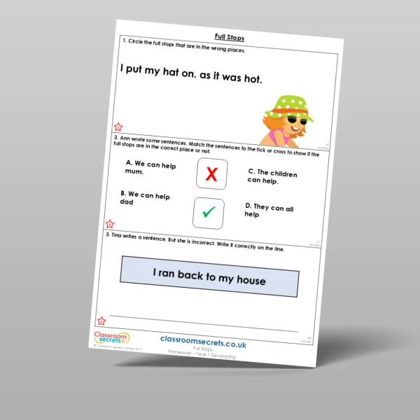 An image of the Full Stops Homework Resource