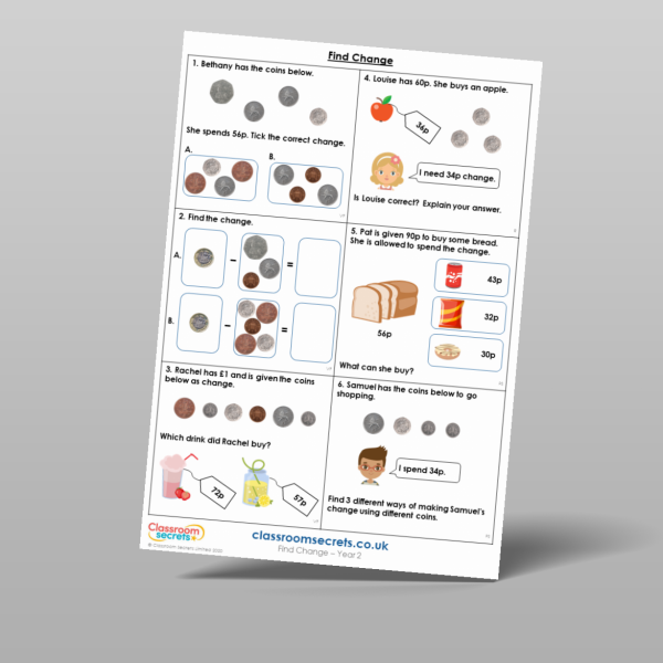 Year 2 Find Change Mixed Activity Resource | Classroom Secrets