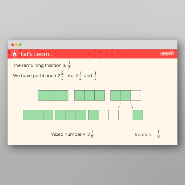 An image of the Partition a Mixed Number Teaching PPT Resource