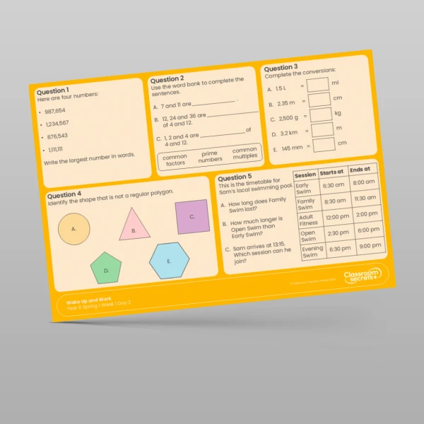 An image of the Spring 1 Week 1 Wake Up and Work Resource