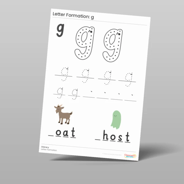 An image of the Letter Formation Worksheet: g Resource