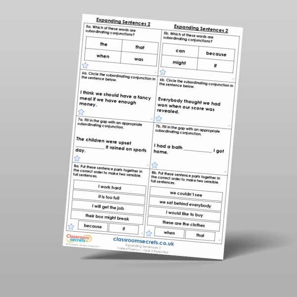 An image of the Expanding Sentences 2 Varied Fluency Resource