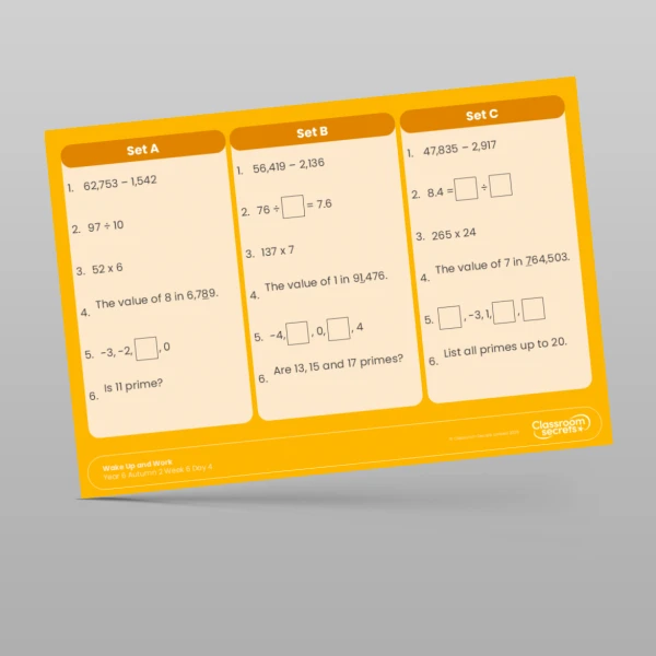 An image of the Autumn 2 Week 6 Wake Up and Work Resource