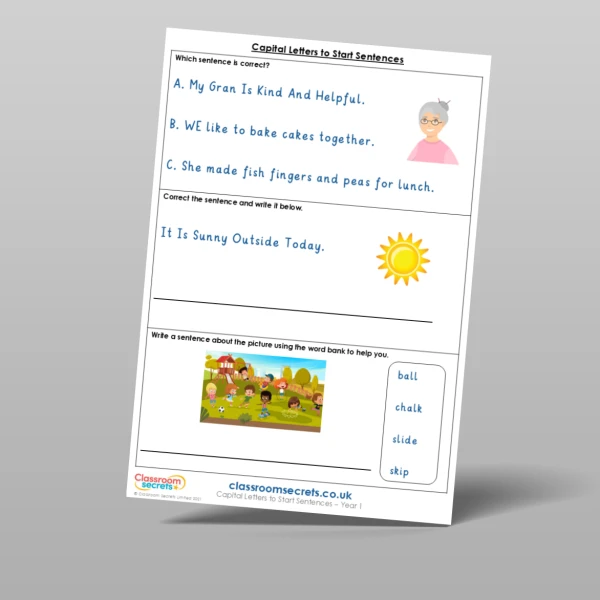 An image of the Capital Letters to Start Sentences Mixed Activity Resource