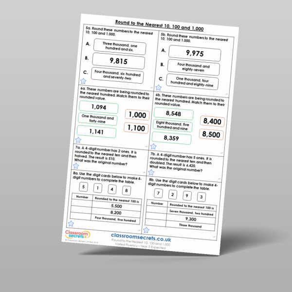 Year 5 Round To The Nearest 10 100 And 1 000 Varied Fluency Resource ...