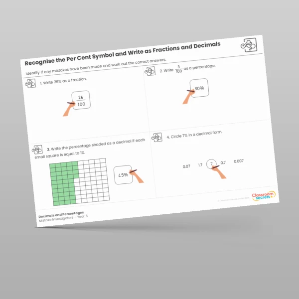 An image of the Decimals and Percentages Mistake Investigators Resource