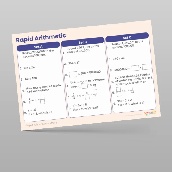 An image of the Spring 2 Week 1 Rapid Arithmetic Resource