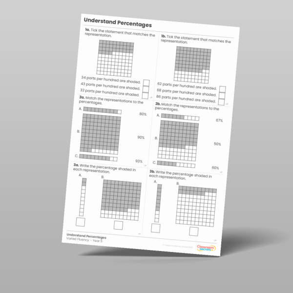 Year 5 Understand Percentages Varied Fluency 2 Resource | Classroom Secrets