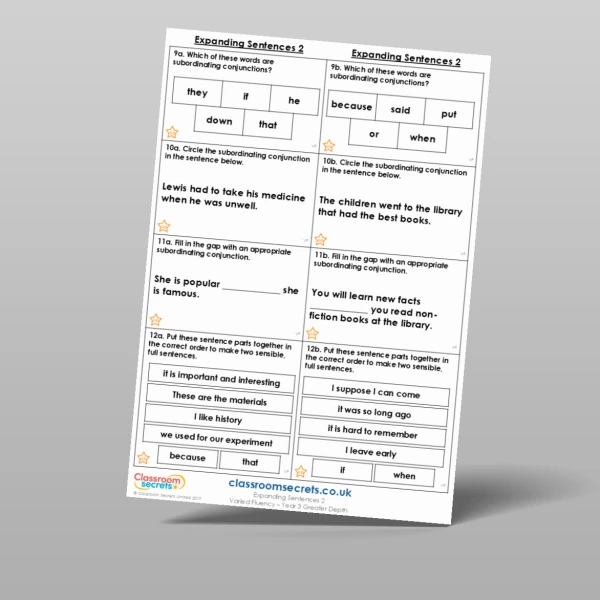 An image of the Expanding Sentences 2 Varied Fluency Resource