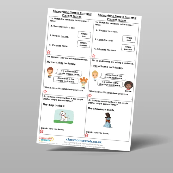 An image of the Free Recognising Simple Past and Present Tenses Application and Reasoning Resource
