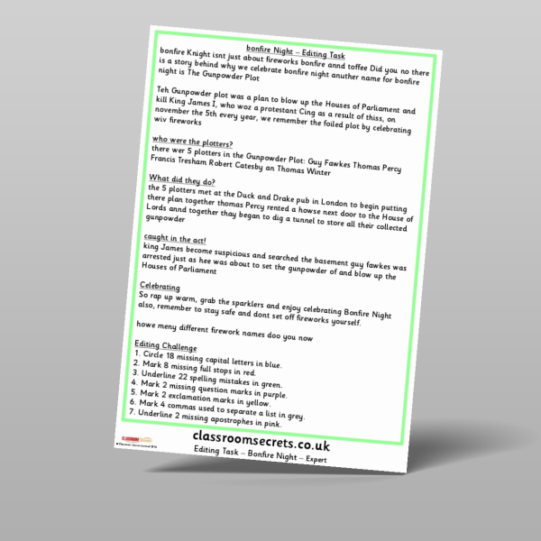 KS1 And Ks2 Bonfire Night Editing Task Resource | Classroom Secrets