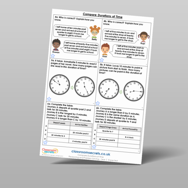 Year 2 Compare Durations Of Time Reasoning And Problem Solving Resource ...
