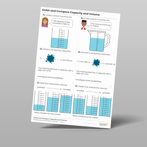 Year 3 Order And Compare Capacity And Volume Reasoning And Problem ...