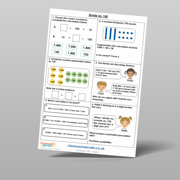 Year 4 Divide By 100 Mixed Activity Resource | Classroom Secrets